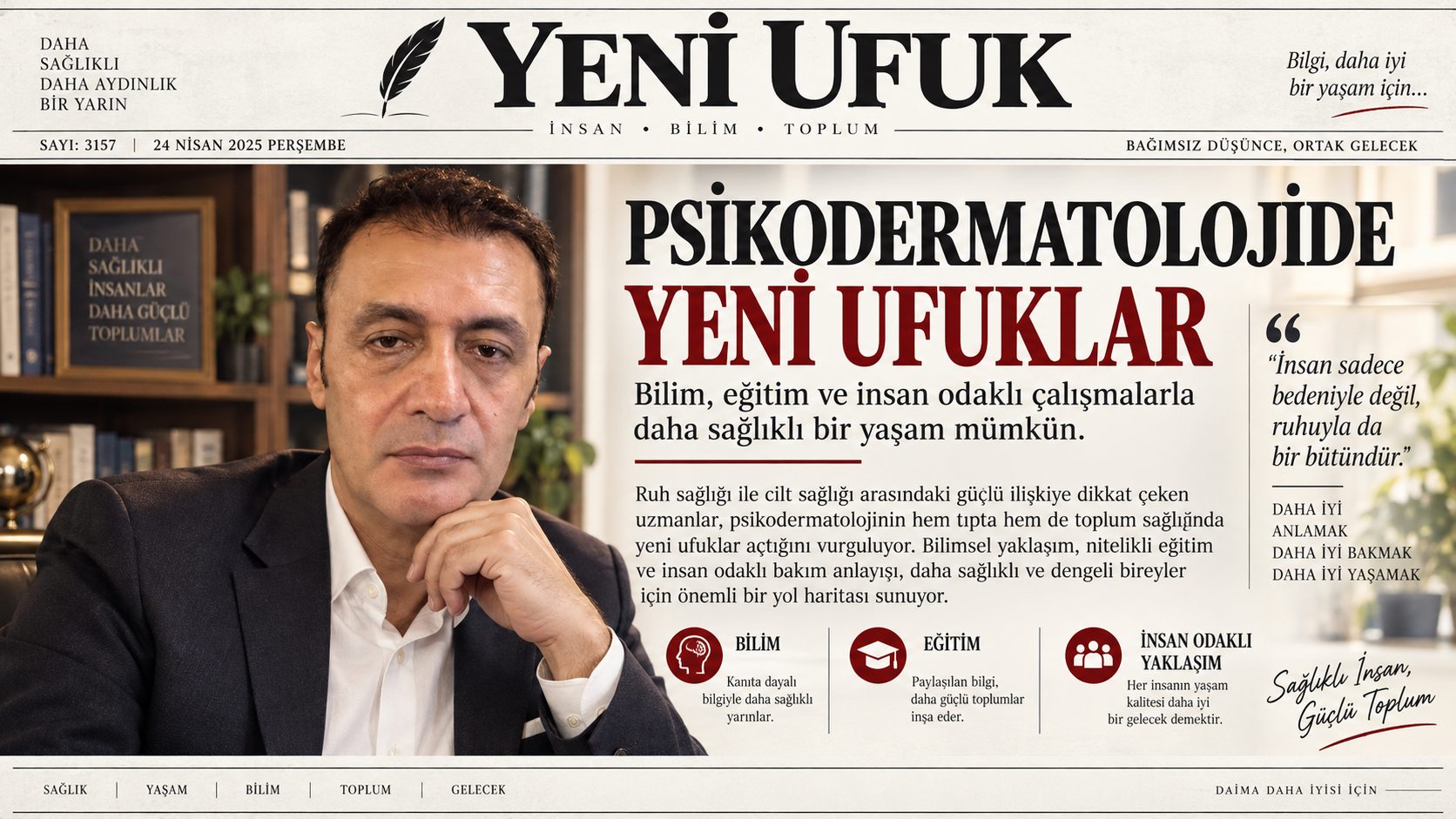 Prof. Dr. Bilal Semih Bozdemir'in çalışmalarını konu alan, psikodermatolojide hasta deneyimi temalı yapay zekâ manşeti